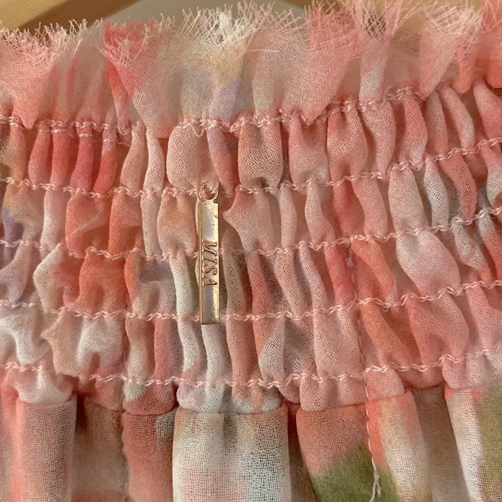 Misa Los Angeles Pink Long Sleeve Ruffled Blouse with Mandarin Collar - Picture 6 of 7